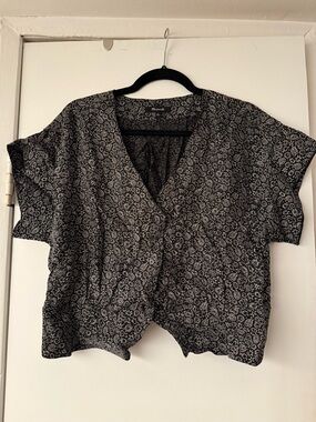 Madewell Black Floral Print V-Neck Blouse